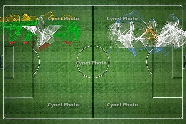 Myanmar vs Argentina Soccer Match, national colors, national flags, soccer field, football game, Competition concept, Copy space [IBR124240922]