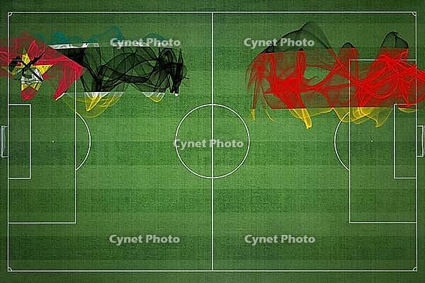 Mozambique vs Germany Soccer Match, national colors, national flags, soccer field, football game, Competition concept, Copy space [IBR124240928]
