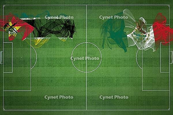 Mozambique vs Mexico Soccer Match, national colors, national flags, soccer field, football game, Competition concept, Copy space [IBR124240930]