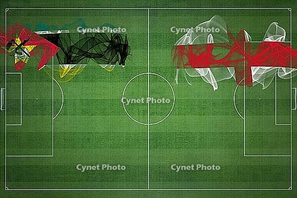 Mozambique vs England Soccer Match, national colors, national flags, soccer field, football game, Competition concept, Copy space [IBR124240932]