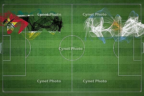 Mozambique vs Argentina Soccer Match, national colors, national flags, soccer field, football game, Competition concept, Copy space [IBR124240935]