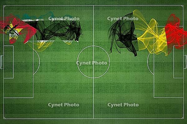 Mozambique vs Belgium Soccer Match, national colors, national flags, soccer field, football game, Competition concept, Copy space [IBR124240936]