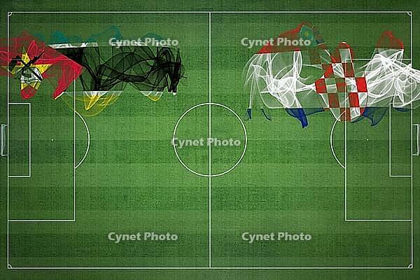 Mozambique vs Croatia Soccer Match, national colors, national flags, soccer field, football game, Competition concept, Copy space [IBR124240937]