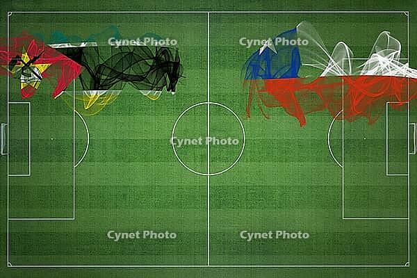 Mozambique vs Chile Soccer Match, national colors, national flags, soccer field, football game, Competition concept, Copy space [IBR124240938]
