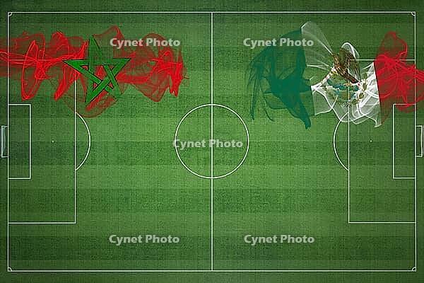 Morocco vs Mexico Soccer Match, national colors, national flags, soccer field, football game, Competition concept, Copy space [IBR124240939]