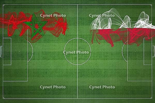 Morocco vs Poland Soccer Match, national colors, national flags, soccer field, football game, Competition concept, Copy space [IBR124240942]