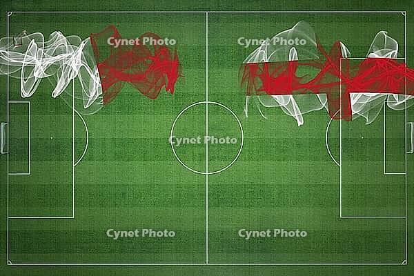 Malta vs England Soccer Match, national colors, national flags, soccer field, football game, Competition concept, Copy space [IBR124240949]