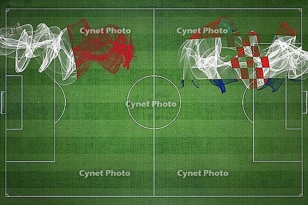 Malta vs Croatia Soccer Match, national colors, national flags, soccer field, football game, Competition concept, Copy space [IBR124240950]