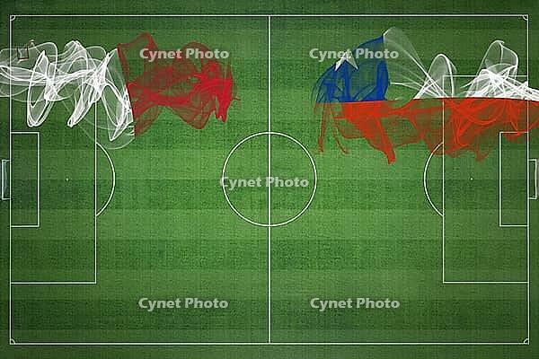 Malta vs Chile Soccer Match, national colors, national flags, soccer field, football game, Competition concept, Copy space [IBR124240951]