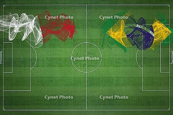 Malta vs Brazil Soccer Match, national colors, national flags, soccer field, football game, Competition concept, Copy space [IBR124240952]