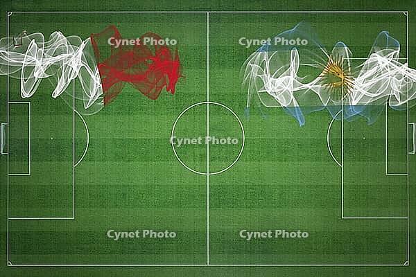 Malta vs Argentina Soccer Match, national colors, national flags, soccer field, football game, Competition concept, Copy space [IBR124240953]