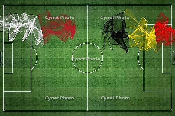 Malta vs Belgium Soccer Match, national colors, national flags, soccer field, football game, Competition concept, Copy space [IBR124240954]