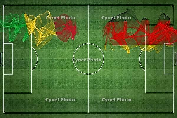 Mali vs Germany Soccer Match, national colors, national flags, soccer field, football game, Competition concept, Copy space [IBR124240958]
