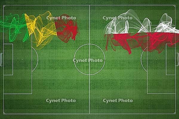 Mali vs Poland Soccer Match, national colors, national flags, soccer field, football game, Competition concept, Copy space [IBR124240959]