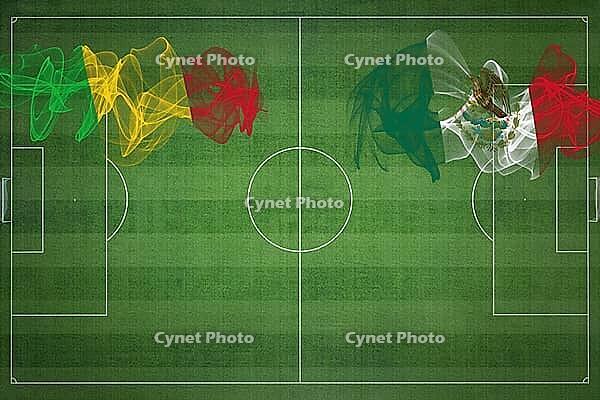 Mali vs Mexico Soccer Match, national colors, national flags, soccer field, football game, Competition concept, Copy space [IBR124240960]