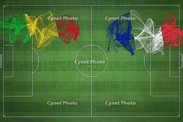 Mali vs France Soccer Match, national colors, national flags, soccer field, football game, Competition concept, Copy space [IBR124240961]