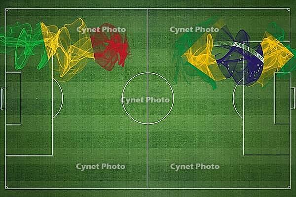 Mali vs Brazil Soccer Match, national colors, national flags, soccer field, football game, Competition concept, Copy space [IBR124240964]