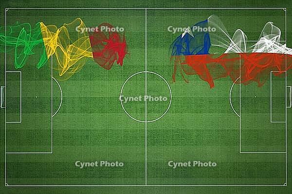 Mali vs Chile Soccer Match, national colors, national flags, soccer field, football game, Competition concept, Copy space [IBR124240968]