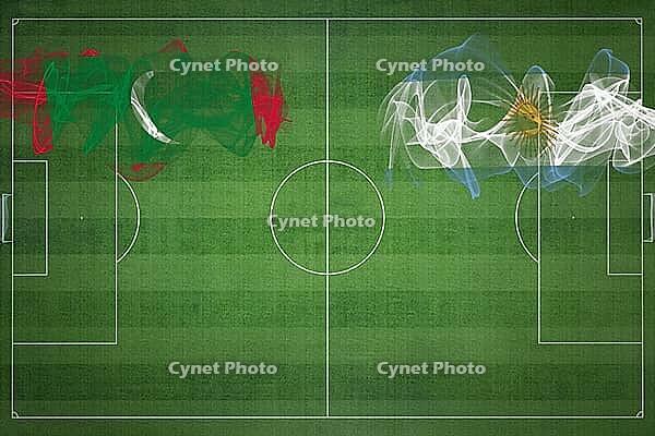 Maldives vs Argentina Soccer Match, national colors, national flags, soccer field, football game, Competition concept, Copy space [IBR124240972]