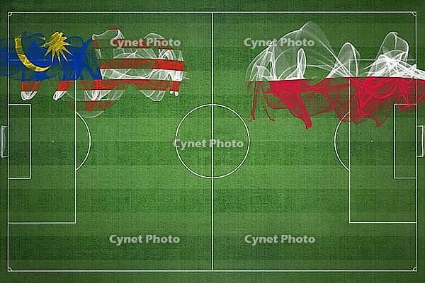 Malaysia vs Poland Soccer Match, national colors, national flags, soccer field, football game, Competition concept, Copy space [IBR124240973]