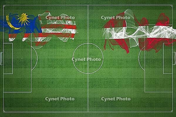 Malaysia vs Denmark Soccer Match, national colors, national flags, soccer field, football game, Competition concept, Copy space [IBR124240980]