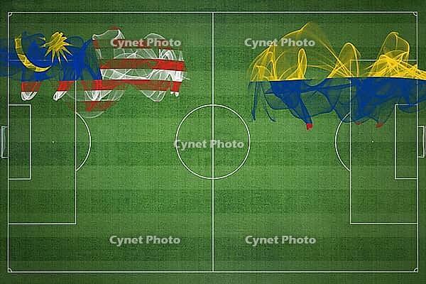 Malaysia vs Colombia Soccer Match, national colors, national flags, soccer field, football game, Competition concept, Copy space [IBR124240981]