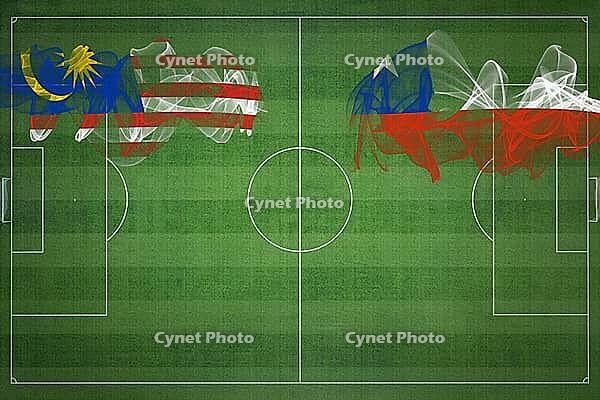 Malaysia vs Chile Soccer Match, national colors, national flags, soccer field, football game, Competition concept, Copy space [IBR124240982]