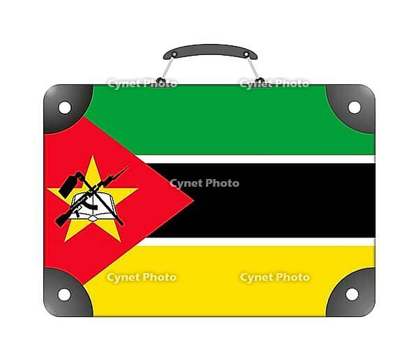 Mozambique country flag in the form of a travel suitcase on a white background - illustration [IBR124351716]