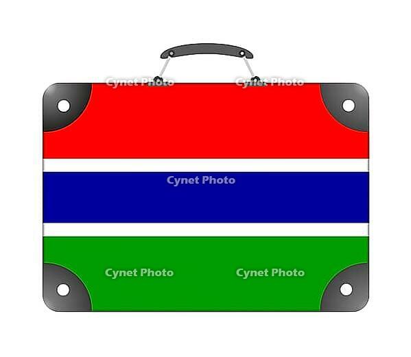 Gambia country flag in the form of a travel suitcase on a white background - illustration [IBR124351719]