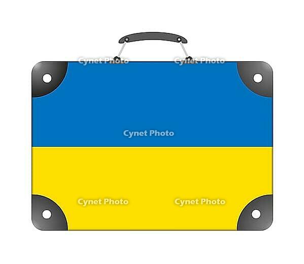 Ukraine flag in the form of a travel suitcase on a white background - illustration [IBR124351724]