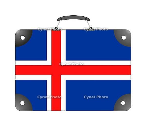 Iceland country flag in the form of a travel suitcase on a white background - illustration [IBR124351731]