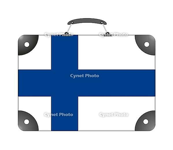Finland flag in the form of a travel suitcase on a white background - illustration [IBR124351734]