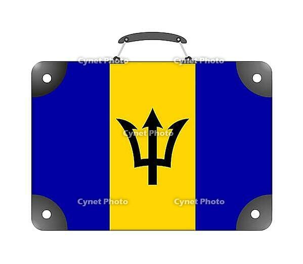 Barbados flag in the form of a travel suitcase on a white background - illustration [IBR124351736]