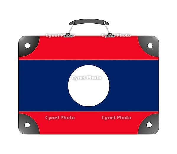 Laos country flag in the form of a travel suitcase on a white background - illustration [IBR124351737]