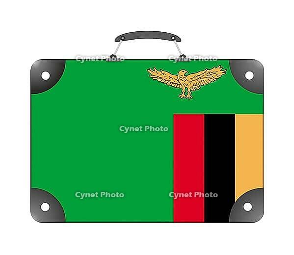 Zambia flag in the form of a travel suitcase on a white background - illustration [IBR124351739]