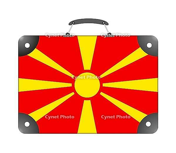 Macedonia country flag in the form of a travel suitcase on a white background - illustration [IBR124351744]