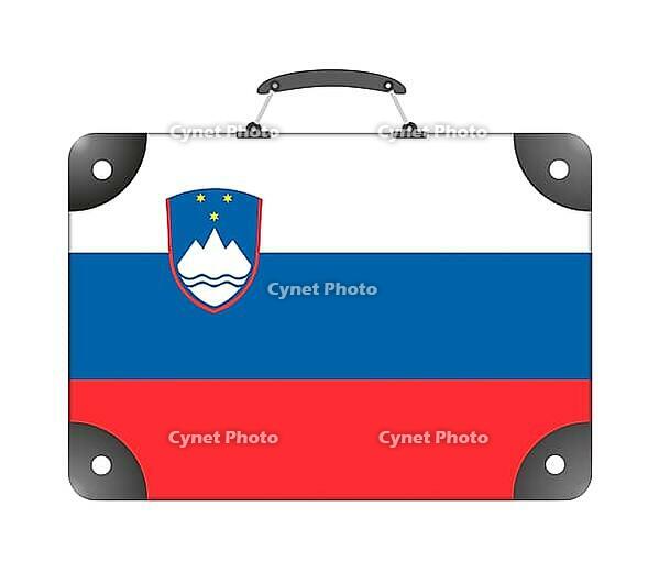 Slovenian country flag in the form of a travel suitcase on a white background - illustration [IBR124351749]