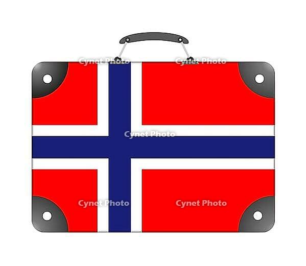 Norway flag in the form of a travel suitcase on a white background - illustration [IBR124351765]