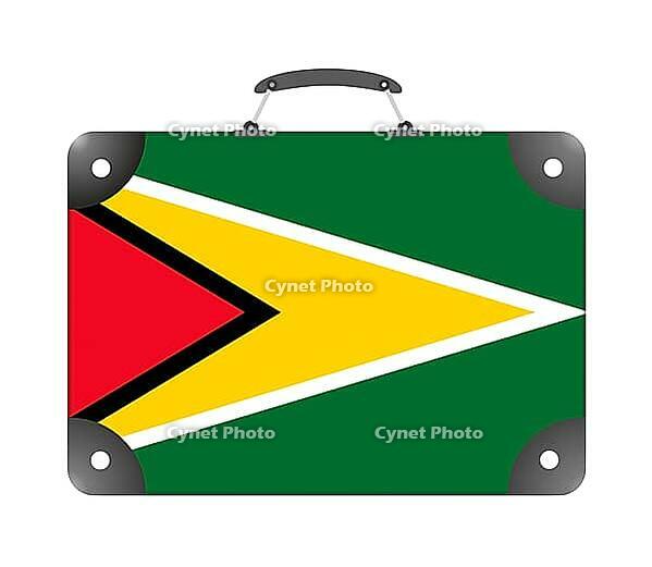 Guyana country flag in the form of a travel suitcase on a white background - illustration [IBR124351770]