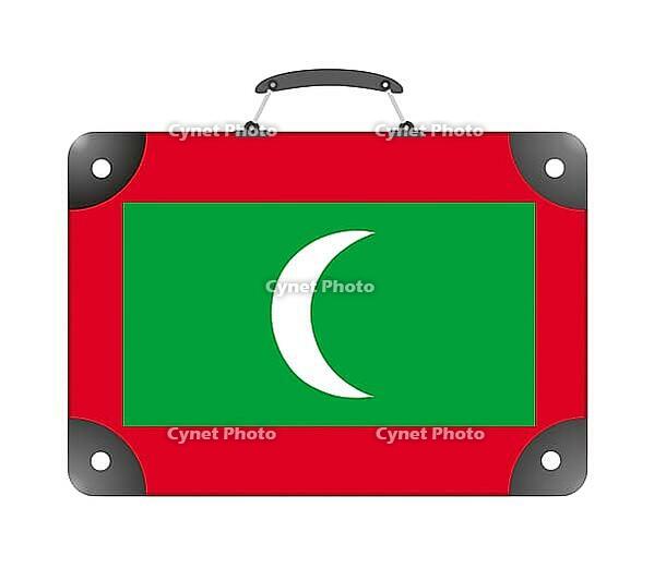 Maldives country flag in the form of a travel suitcase on a white background - illustration [IBR124351779]