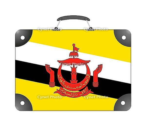 Brunei country flag in the form of a travel suitcase on a white background - illustration [IBR124351783]