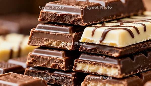 Chocolate layers with striped patterns that combine dark and white chocolate, delicious chocolate, stylishly presented, AI generates, AI generated [IBR124458926]