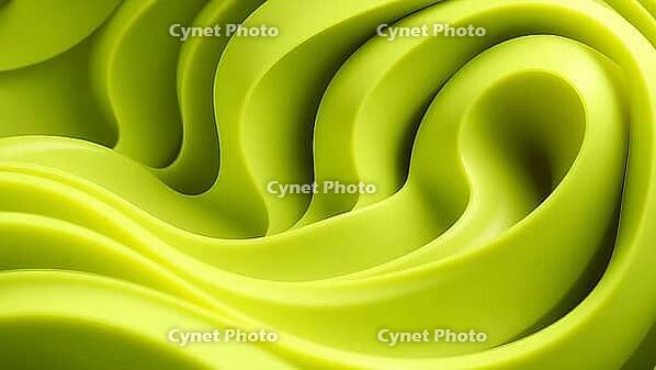 Soft curved waveforms in bright green with minimalistic design, abstract, shiny 3D background, AI generated [IBR124458927]