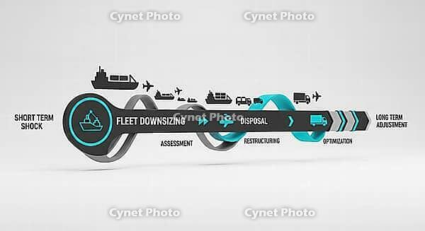 Transport flowchart depicting fleet downsizing and optimization steps, AI generated [IBR124494030]