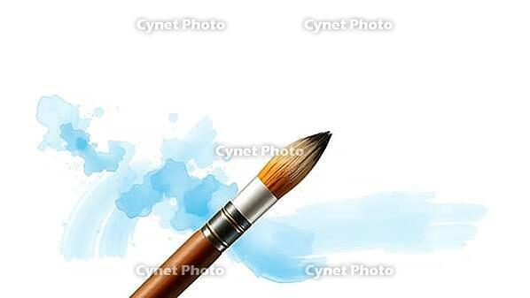 An artist brush with a blue watercolor effect in the background, hair brush, AI generated [IBR124494034]