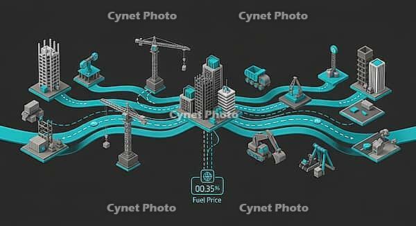 Cityscape showing fuel price impact on construction and infrastructure with roads and cranes, AI generated [IBR124494049]