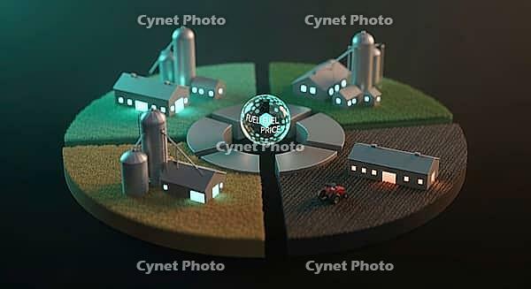 3D visualization of agriculture with fuel prices affecting farm structures in a circular layout, AI generated [IBR124494063]
