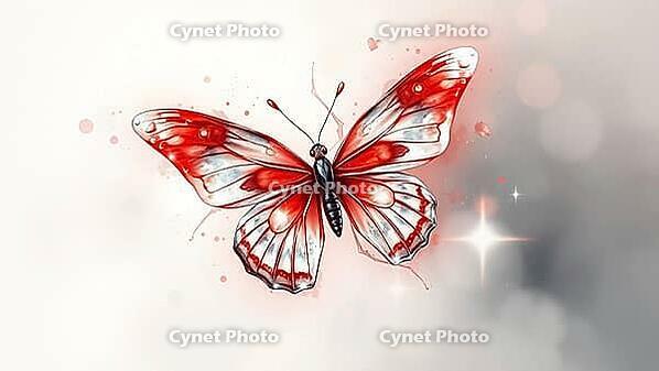 Dynamic red watercolor butterfly with intense bright colors, illustration, AI generated [IBR124494064]