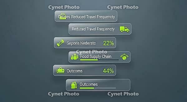 Data-driven infographic showing impacts on travel frequency and supply chain with percentages, AI generated [IBR124494069]