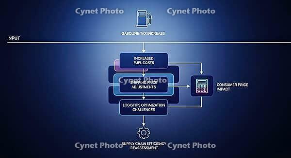 Flowchart illustrating the impact of gasoline tax increase on consumer prices and logistics, AI generated [IBR124494079]